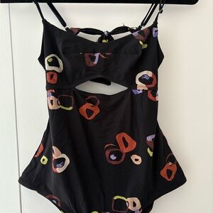 PALE One Piece Swimsuit Black with Abstract Pattern M